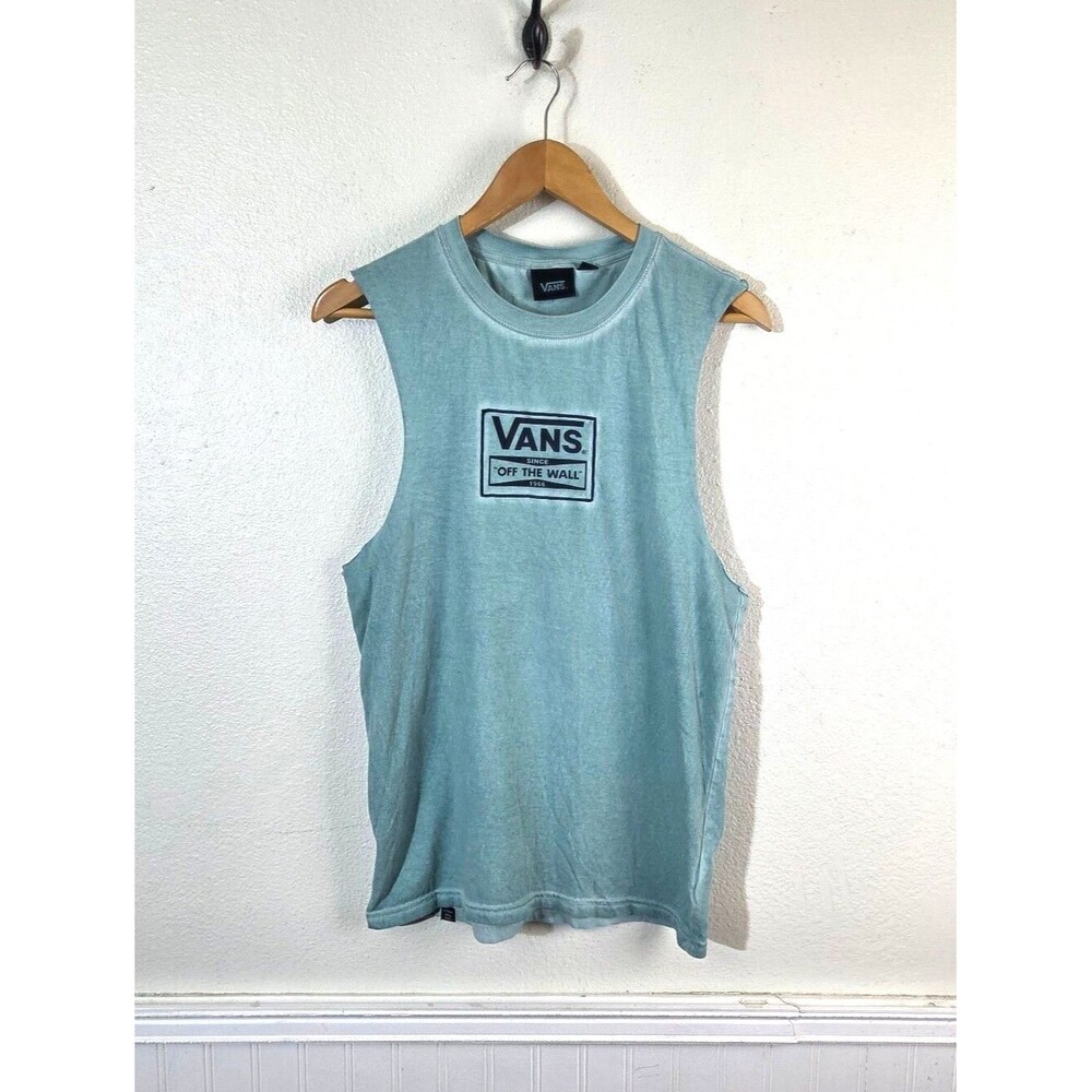 Vans Off The Wall Muscle Tank Top S Mint Blue Sleeveless Graphic Cotton Tee